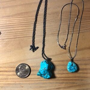 Large raw Turquoise Pendant Necklace Set